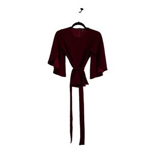 ♥️ SHEIN Burgundy Peplum Fluttered Sleeve Top ♥️